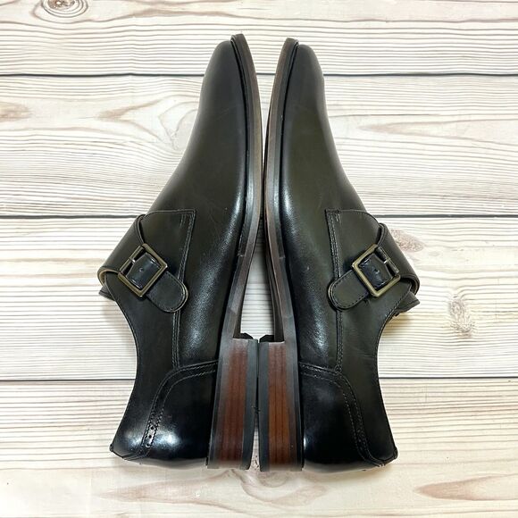 Florsheim Ravello Mens 9.5M Black Leather Monk Strap Dress Shoe Plain Toe Loafer - Picture 6 of 16